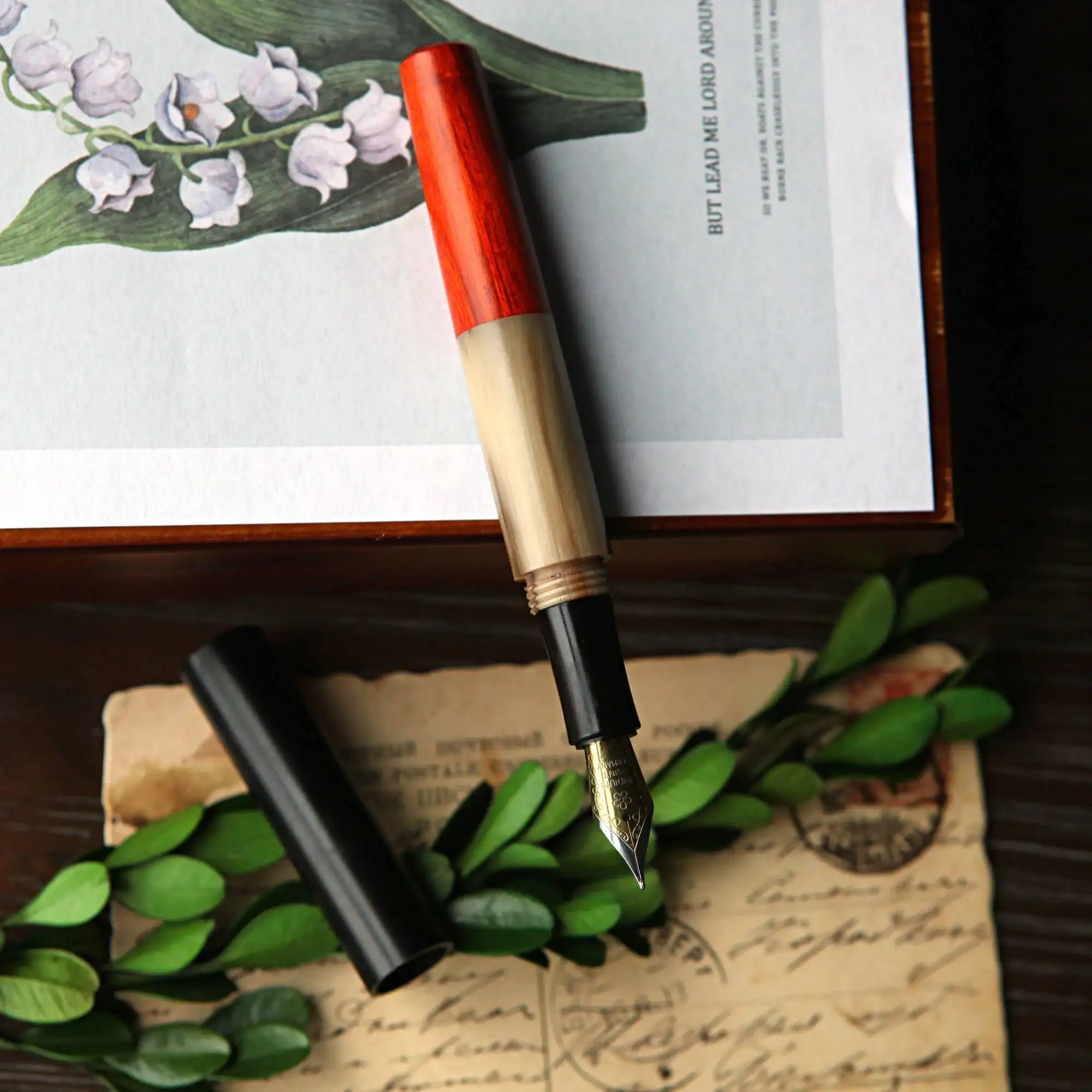 Creative Classic  Handmade Cow Horn  And Ebony Wood Chinese Style  Fountain Pen Signature Pen