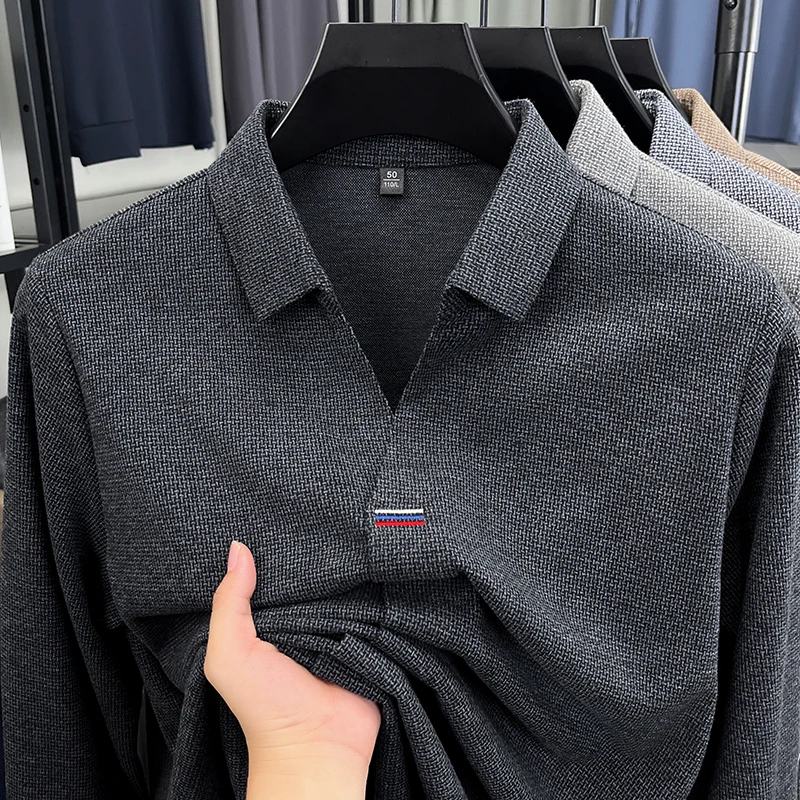 Light luxury men's long sleeve polo shirt high-end brand business leisure autumn new personality printed fashion V-neck T-shirt