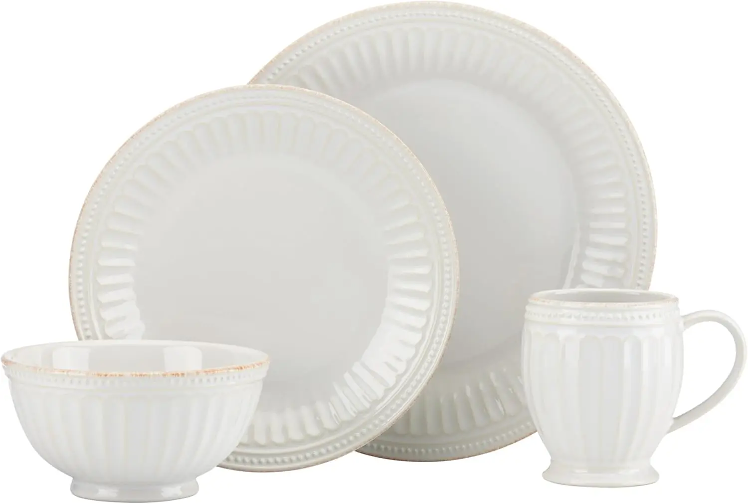 

White French Perle Groove 4Pc Place Setting, 6.95 LB