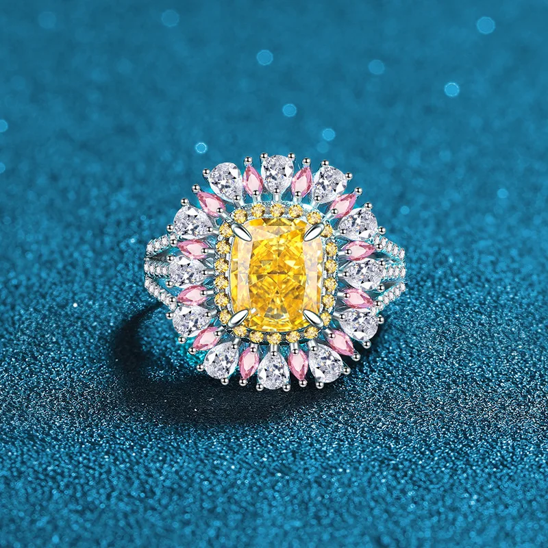 

Luxury Solid Platinum PT950 Women's Candy Series Adjustable Ring Yellow 4 karat Moissanite Diamond Ring