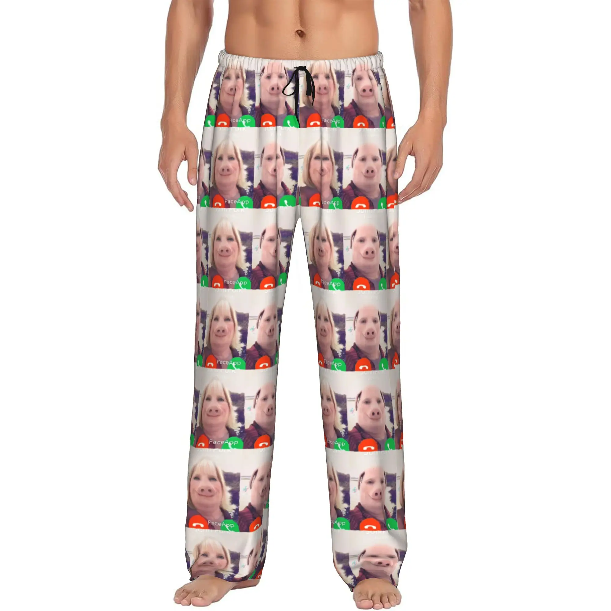 Custom John pork is calling Pajama Pants Men's Funny Pig Sleepwear Lounge Sleep Bottoms Stretch with Pockets