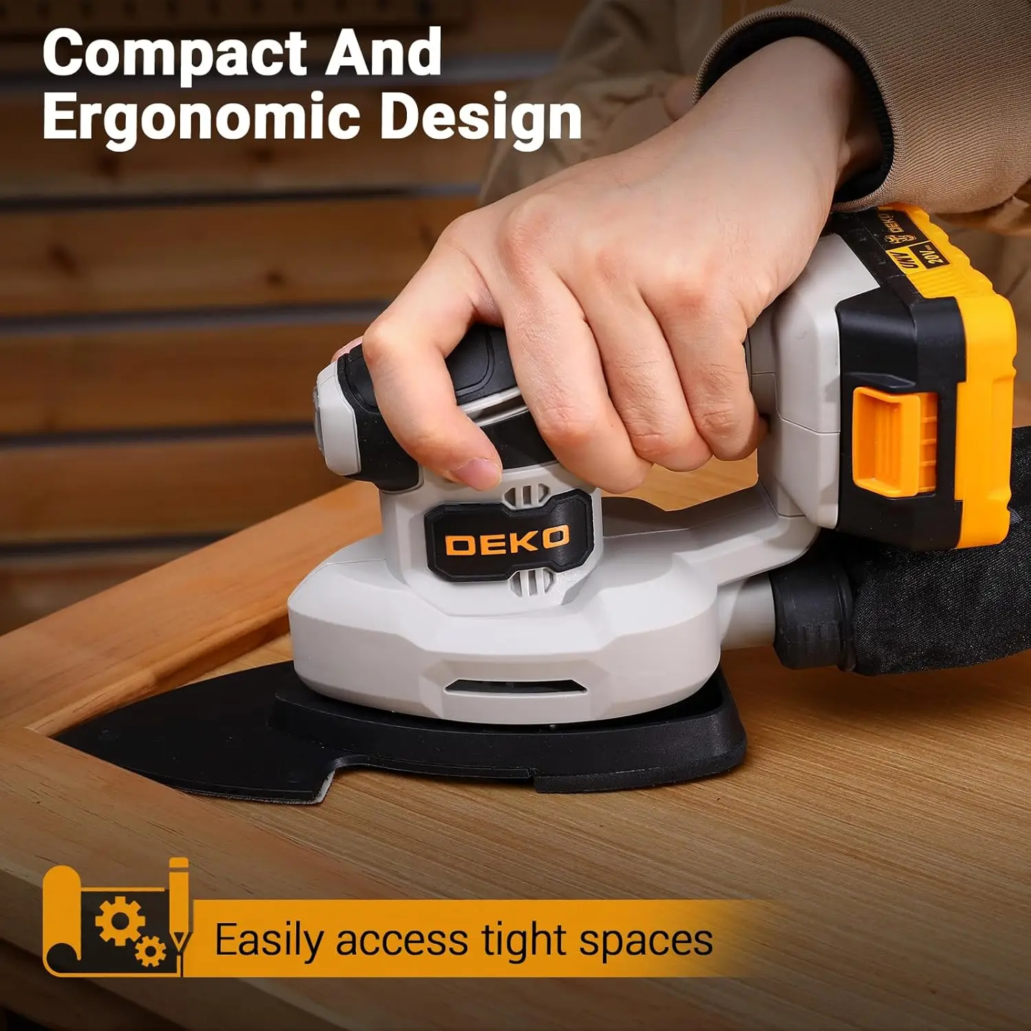 DEKO Multi-Function Mouse Sander Electric Tool with Dust Collector 3 Additional Attachments12pcs Sandpapers for Home Decoration view 3