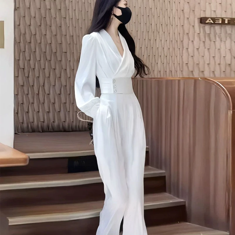 Ladies Trouser Formal Wide Leg Spring Business Women's Blouse and Pants Two Piece Set White Shirt Aesthetic Clothes Cheap A789