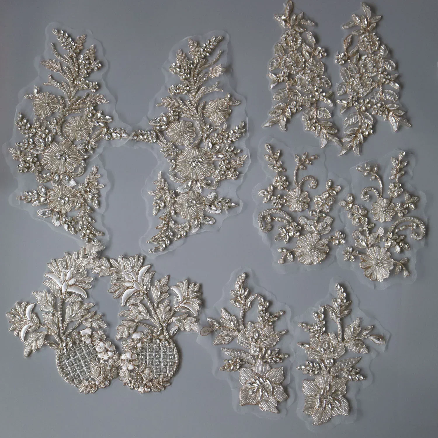 2pc/pair Luxury glass rhinestone beaded patches for clothes DIY sew on flower appliques  wedding dresses embroiderd