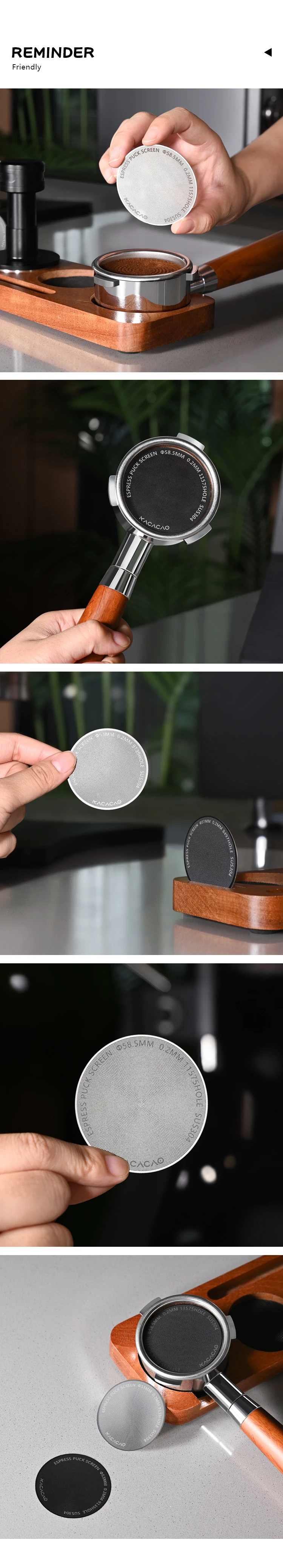 KACACAO Espresso Puck Screen Kaffeefilter, wiederverwendbarer Edelstahlhalter, 0,2 mm, für 51/54/58 mm Siebträger, Barista-Zubehör – Detail 11