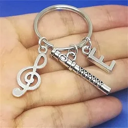 Flute Keychian DIY Keyring Gift for Music Lovers Men Women Fashion Music Note Keychain with Initial