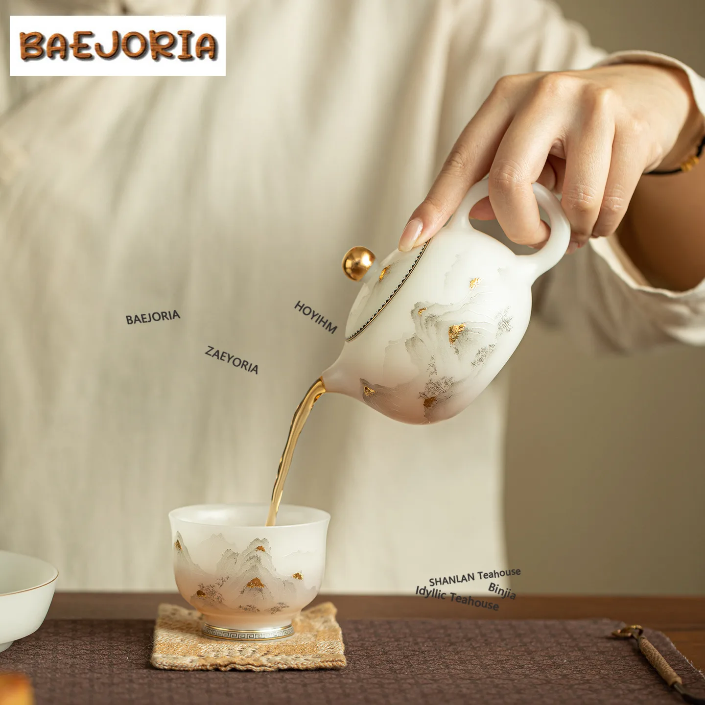 BAEJORIA 100ml Ice Species Gold Drawing Mountains Teacup Elegant Tea Bowl Single Cups Tea-tasting Fragrance Cup Jianzhan Master
