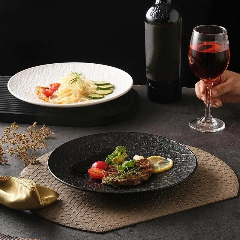 Plastic Dinner Plates With Stone Textured Surface Smooth Burr Free Edge For Home Kitchen Restaurant Steak Pasta Serving
