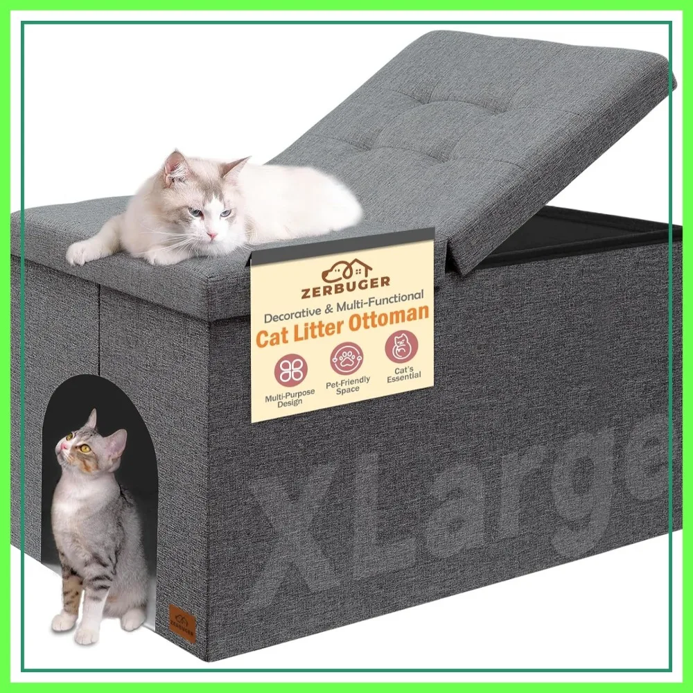 

Cat Litter Box Enclosure Furniture for Odor Control, Hidden Cabinet with Flip-Up Lid, Dog Proof, X-Large (Grey)