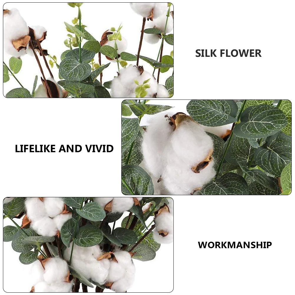 

Eucalyptus Cotton Dried Flower Simulated Bouquet Decor Artificial Flower Home Office Shop Decoration Realistic Lifelike