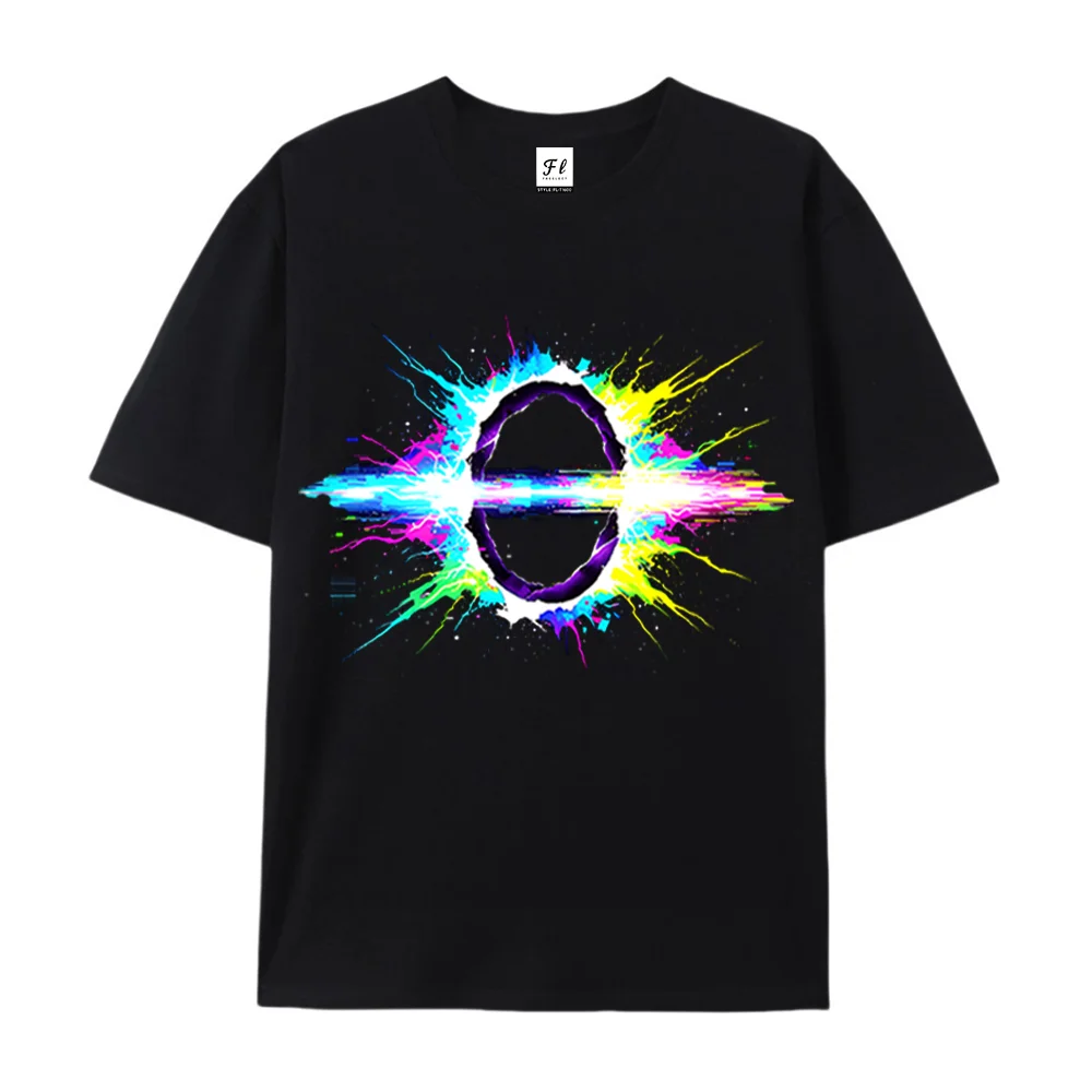 Cosmic Black Hole Color Splatter Glitch Art Shirts Unisex Y2K Streetwear Space Casual Short Sleeve Tee Fashion Funny Graphic tee