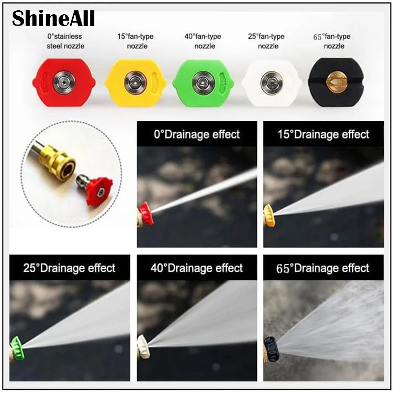 5PCS Stainless Steel Pressure Washer Tips Set Multiple Degrees, Power Washer Nozzle Tips, 1/4 Quick Connect