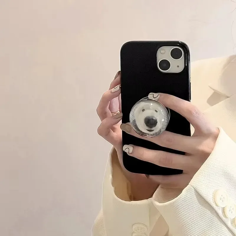

Korea Cute Dog Cat Bracket Glass Transparent Crystal Grip Tok Mobile Phone Holder Finger Ring Foldable Socket Support 2025