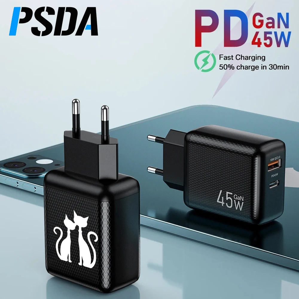 

PSDA 3D DIY 45W GaN Charger QC3.0 Type C PD Fast Charging USB Charger For iPhone iPad Laptop Xiaomi Mobile Phone Charger Adapter