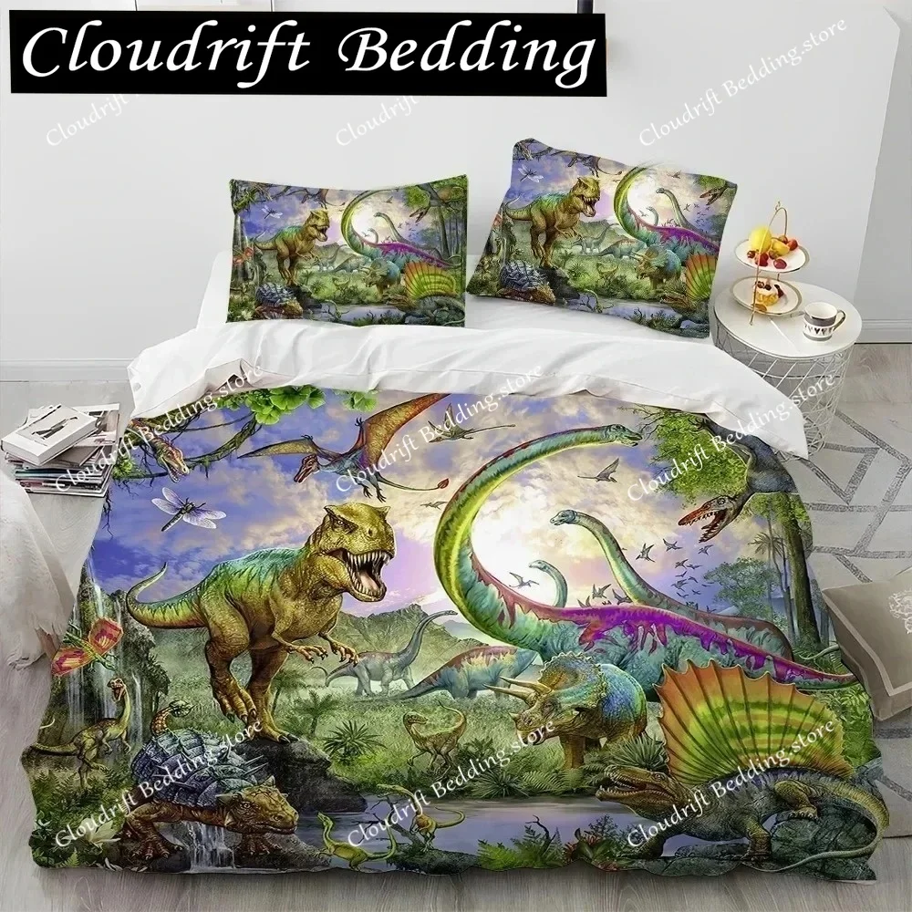 

3D Print Cartoon Dinosaur Illusion Bedding Set,Comforter Duvet Cover Set ,Queen Bedding Set for Boys Gift Quilt Cover