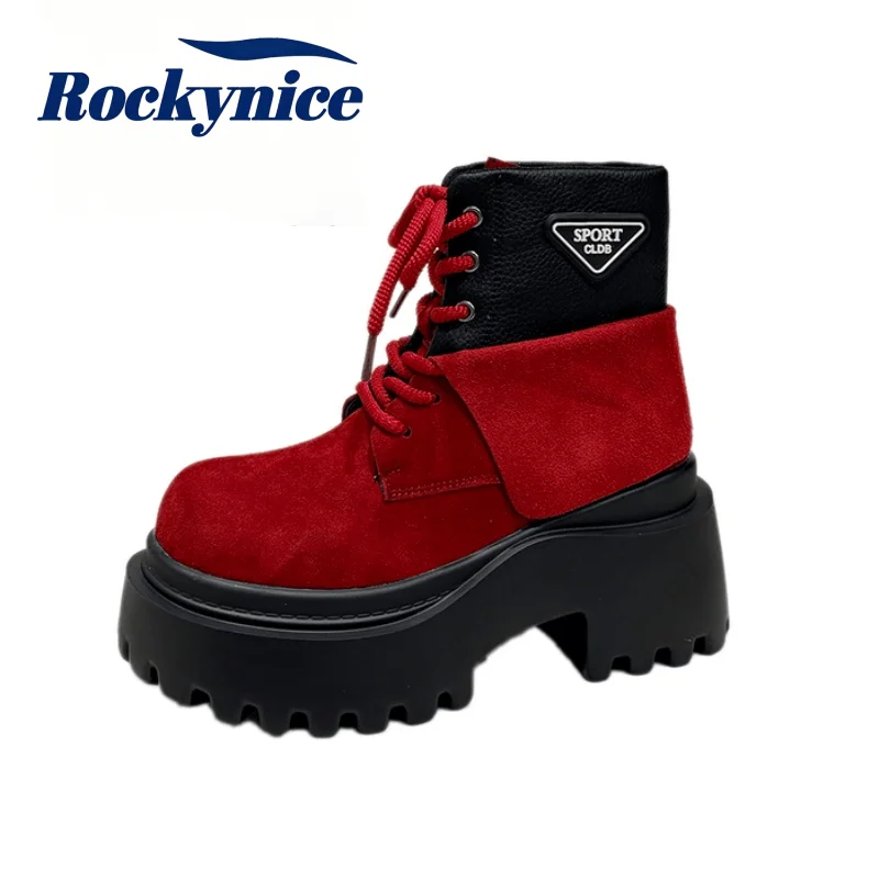 NEW Designer Women High Platform Ankle Boots Suede Leather Shoes Woman Autumn Winter Snow Boots Trend Walking Botas Mujer 8.5CM