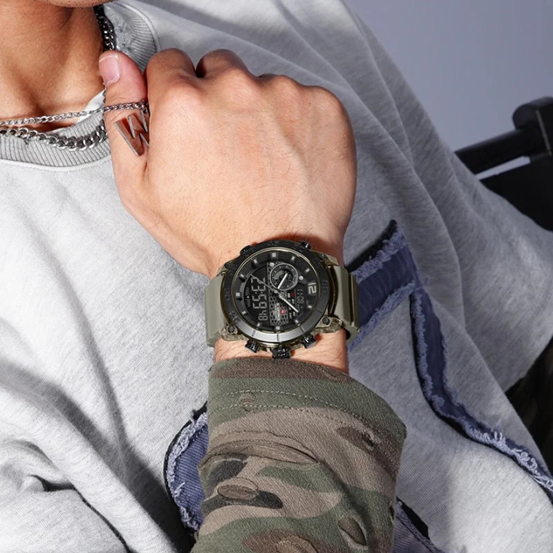 NAVIFORCE Quartz Dual Display Watches for Male 50M Waterproof Comfort Silica Strap Clock Stylish Men Outdoor Wristwatch Gift Box