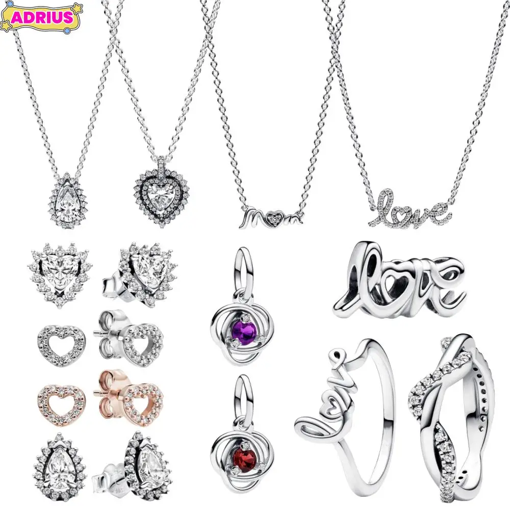 925 Silver Sparkling Heart Halo Pendant Handwritten Love Collier Necklace Ring Fit Original Necklace Collection Of Women's Gifts