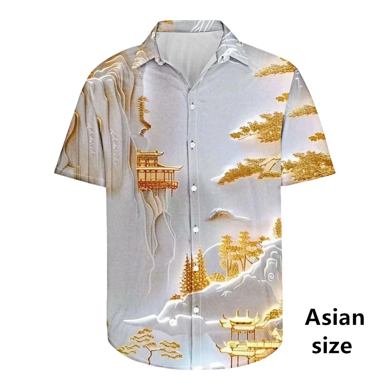 Vintage Hawaiian Men's Striped 3d Print Shirts New Fashion Short Sleeve Casual Top Oversized Sport Gym Clothing Women Blouse