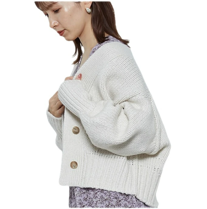 2023 Women Sweater Cardigans Viscose Thick Long-sleeved Short Knitted Sweaters Bat Winter Simple Loose Solid White Cardigan Tops