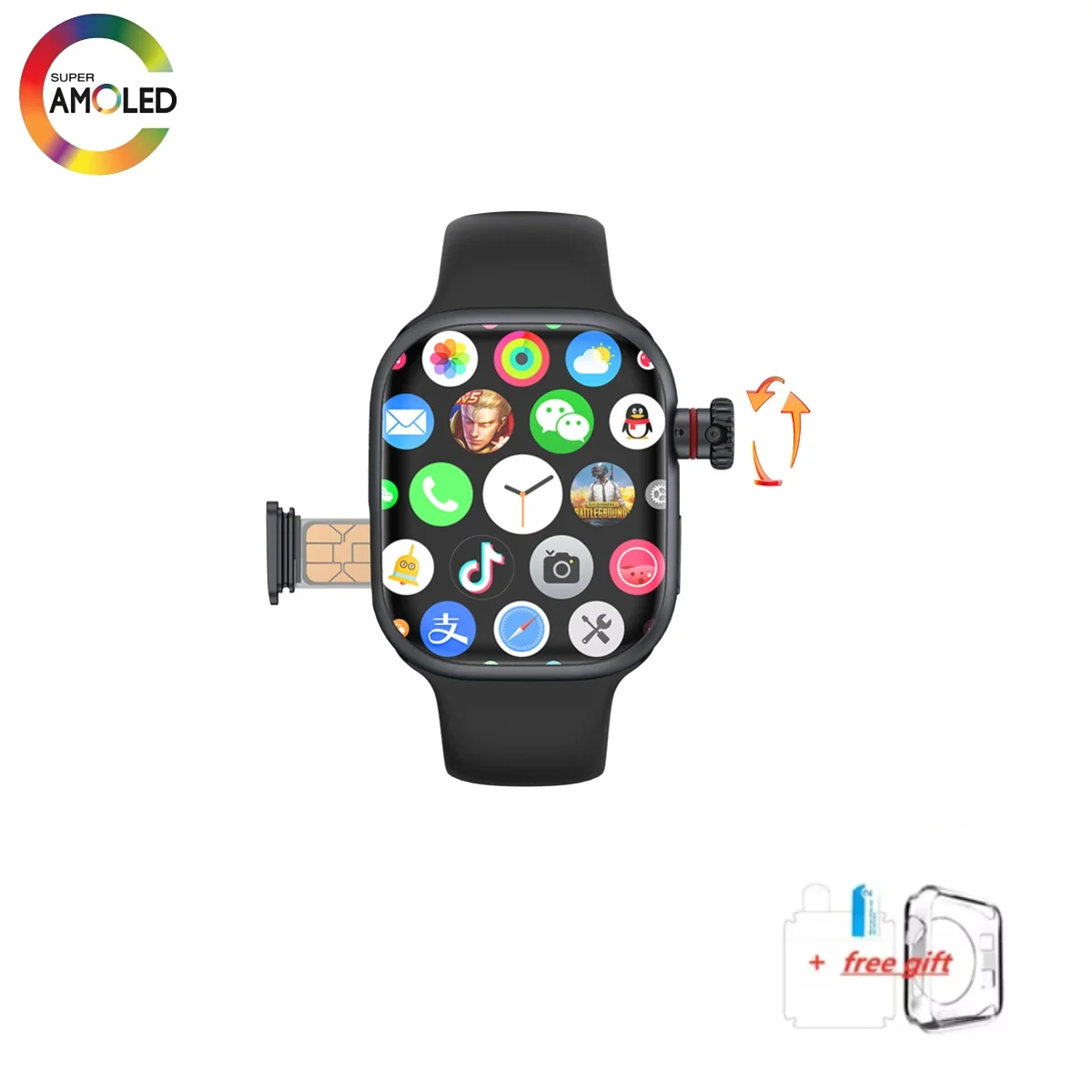 CD99 horloge X 5G smartwatch 2,29 inch AMOLED 5G LTE smartwatch met 180 °   roterende camera GPS WiFi SIM-kaartsleuf gezondheidsmonitoring