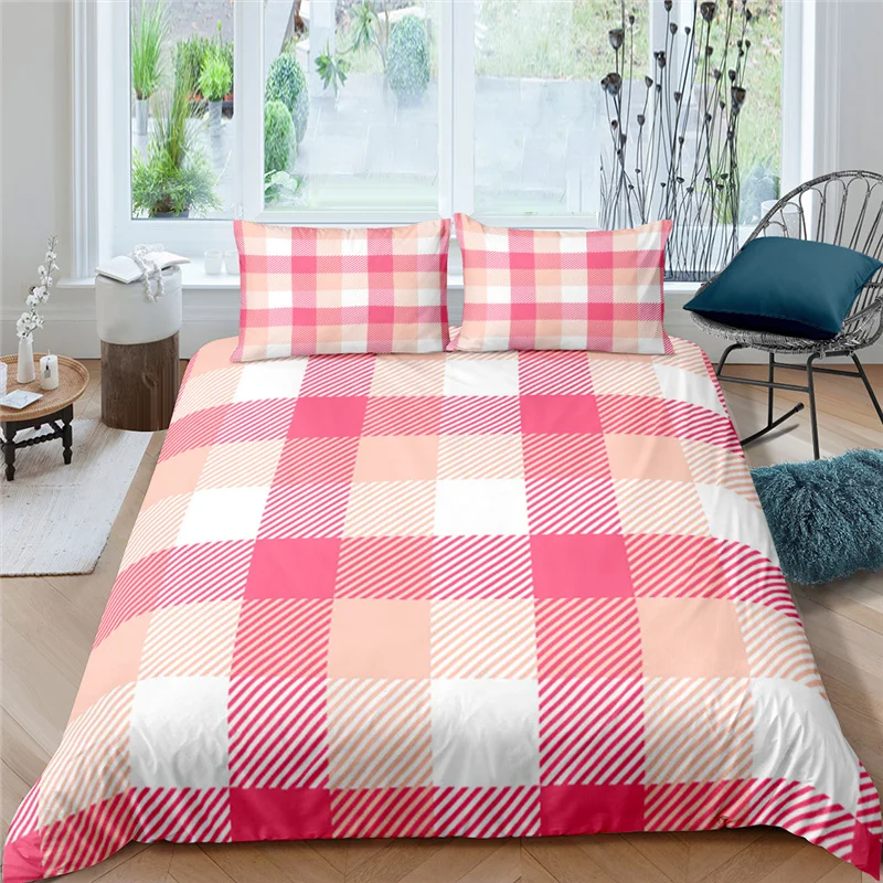 

Luxury 3D Colorful Plaid Print 2/3Pcs Kids Bedding Sets Comfortable Duvet Cover Pillowcase Home Textile Single/Queen/King Size