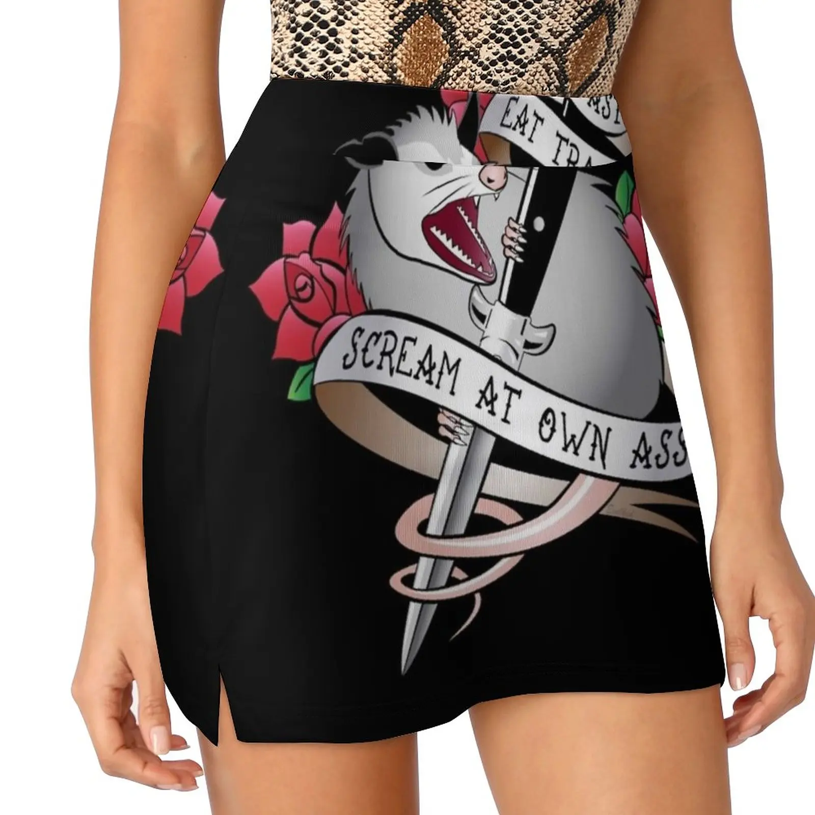 Opossum Tattoo : Live Fast , Eat Trash , Scream At Own Ass. Women's skirt Sport Skort Skirt With Pocket Fashion Korean Style