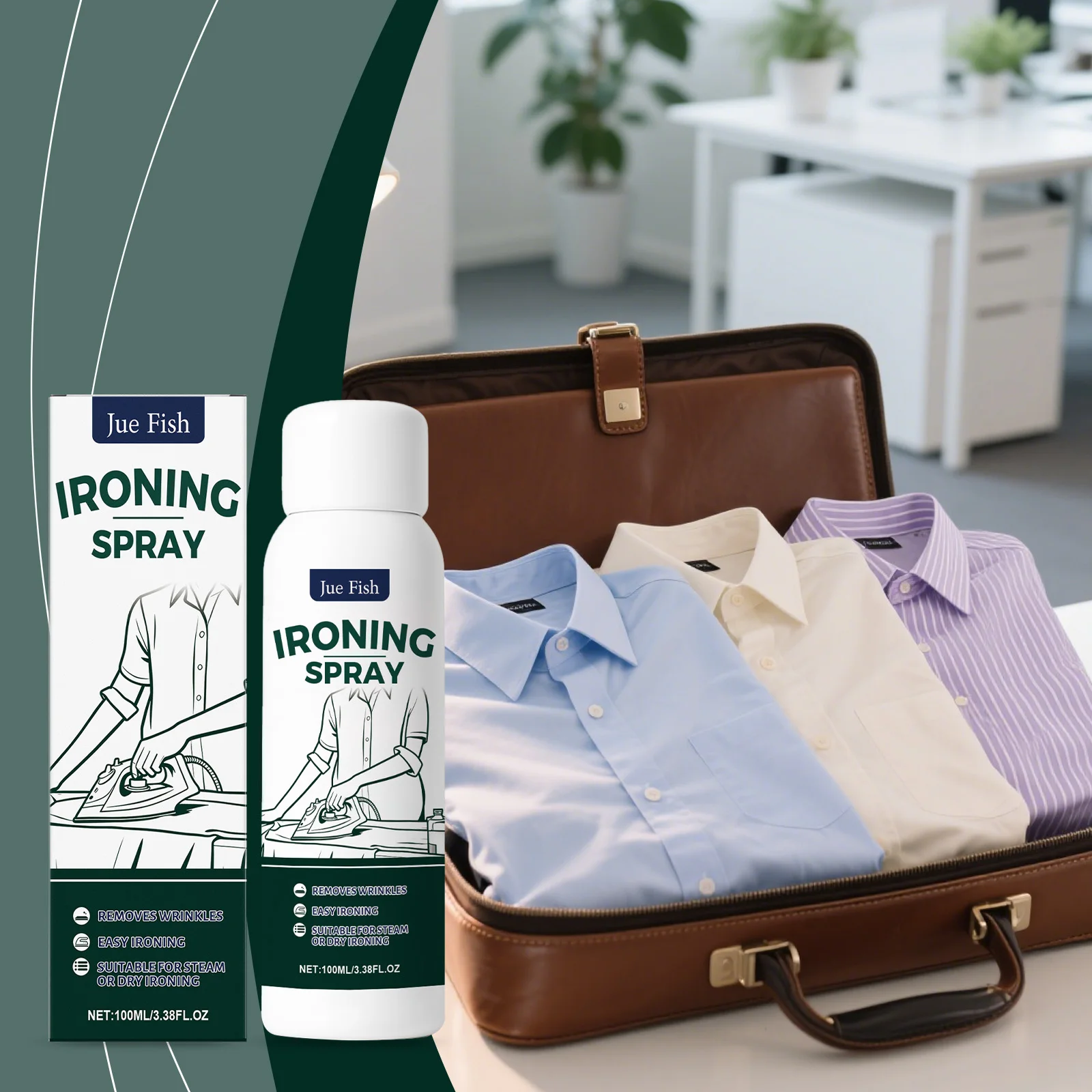 Clothes Wrinkle Release Spray, Fabric Care Anti-Wrinkle Spray, Smooth Shirt Creases, No Ironing Needed, Portable for Business Trip & Travel Garment Refresher