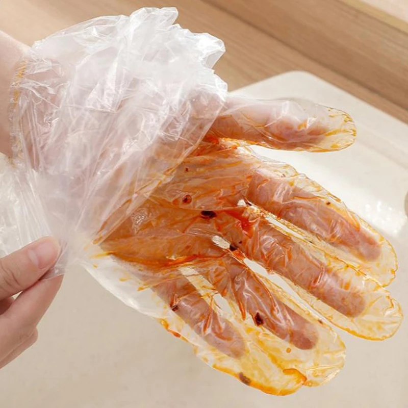 Gants de poulet CPE arc-en-ciel transparents, coordonnants, sécurité au travail acide, qualité alimentaire, ménage, livres, sac de 10 pièces