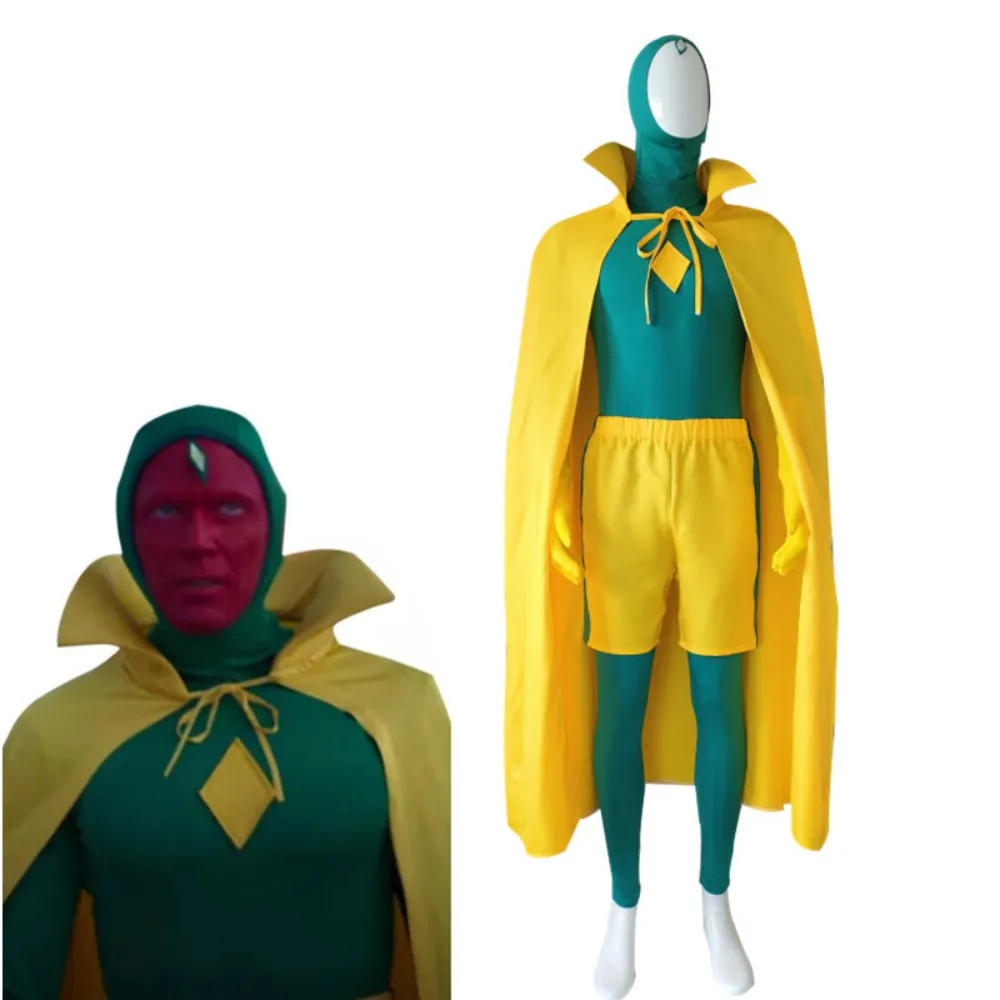 ผู้ใหญ่ Man Vision เครื่องแต่งกายคอสเพลย์ Wanda Vision Cloak Jumpsuit ฮาโลวีน Carnival เครื่องแต่งกายชุดรบ