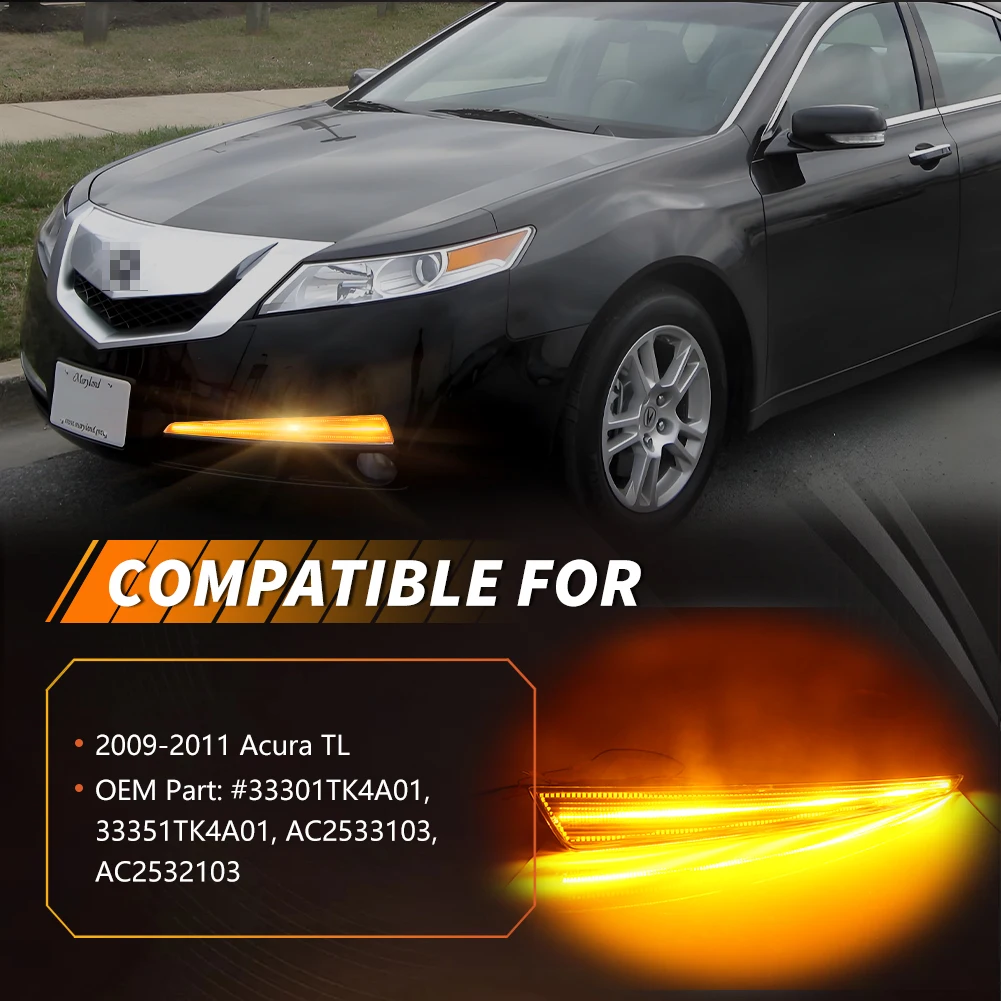 2X Front Bumper Parking Light Turn Signal Light DRL Daytime Running Light W/ Switchback Dynamic LED For 2009 2010 2011 Acura TL