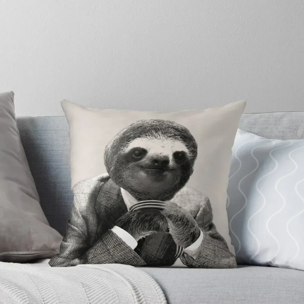 Gentleman Sloth #3 - Print / Home Decor / Wall Art / Poster Gift Birthday Sloth Lover Gift Animal print Canvas Prin Throw Pillow