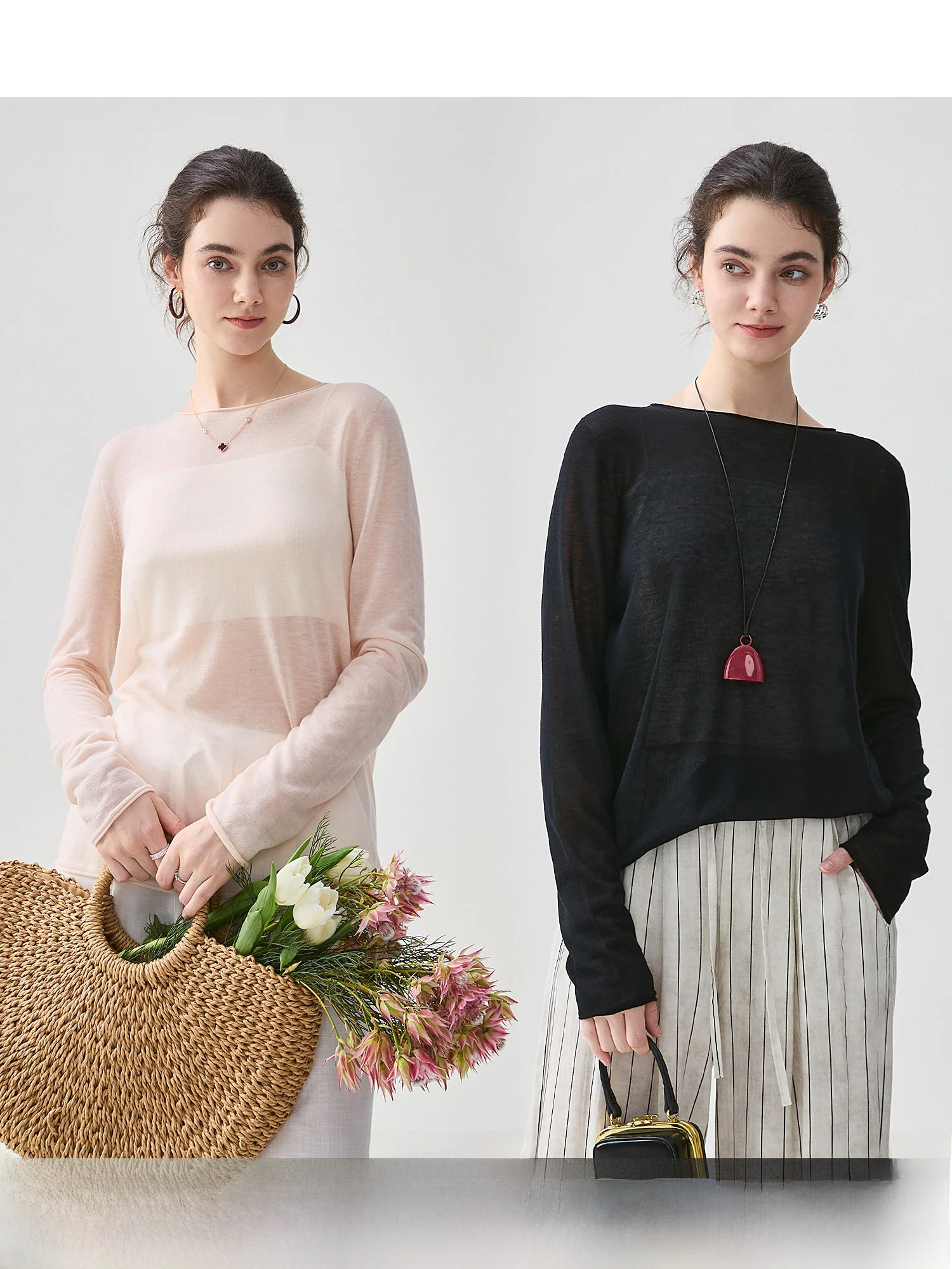 

Whale Constance Cashmere Soft Cozy round Neck Cover up Women's Spring Summer New Style Lazy Commute Top Loose Fit Long Sleeve