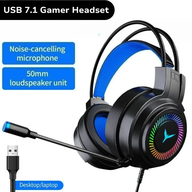 

Professional 7.1 Channel Computer Headset with Microphone G58 Wired Stereo Gaming Headphone Cool RGB Lights Big 50mm Long Cable