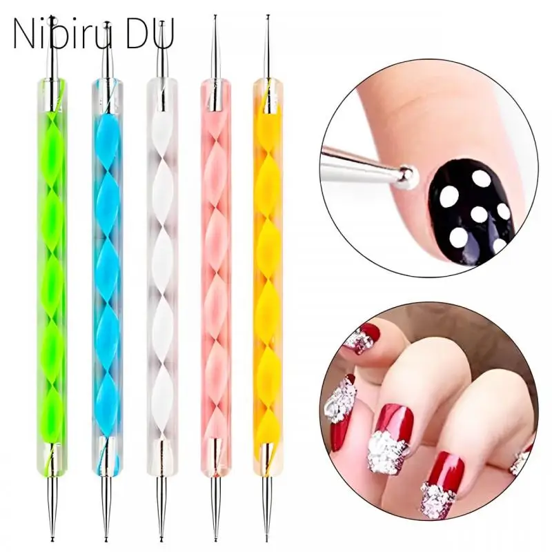 5pcs Professional Nail Dotting Pen 2 Ways Drill Point Pen DIY Swirl Marbleizing Steel Dotting Drawing Pen Set for Nail Art Tool