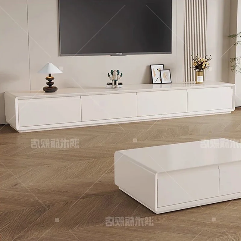 طاولة تلفزيون بيضاء كلاود كريمية مصممة حديثة ديكور فاخر كبير الحجم حامل تلفزيون خشبي أرشيفادوريس أثاث عصري #6