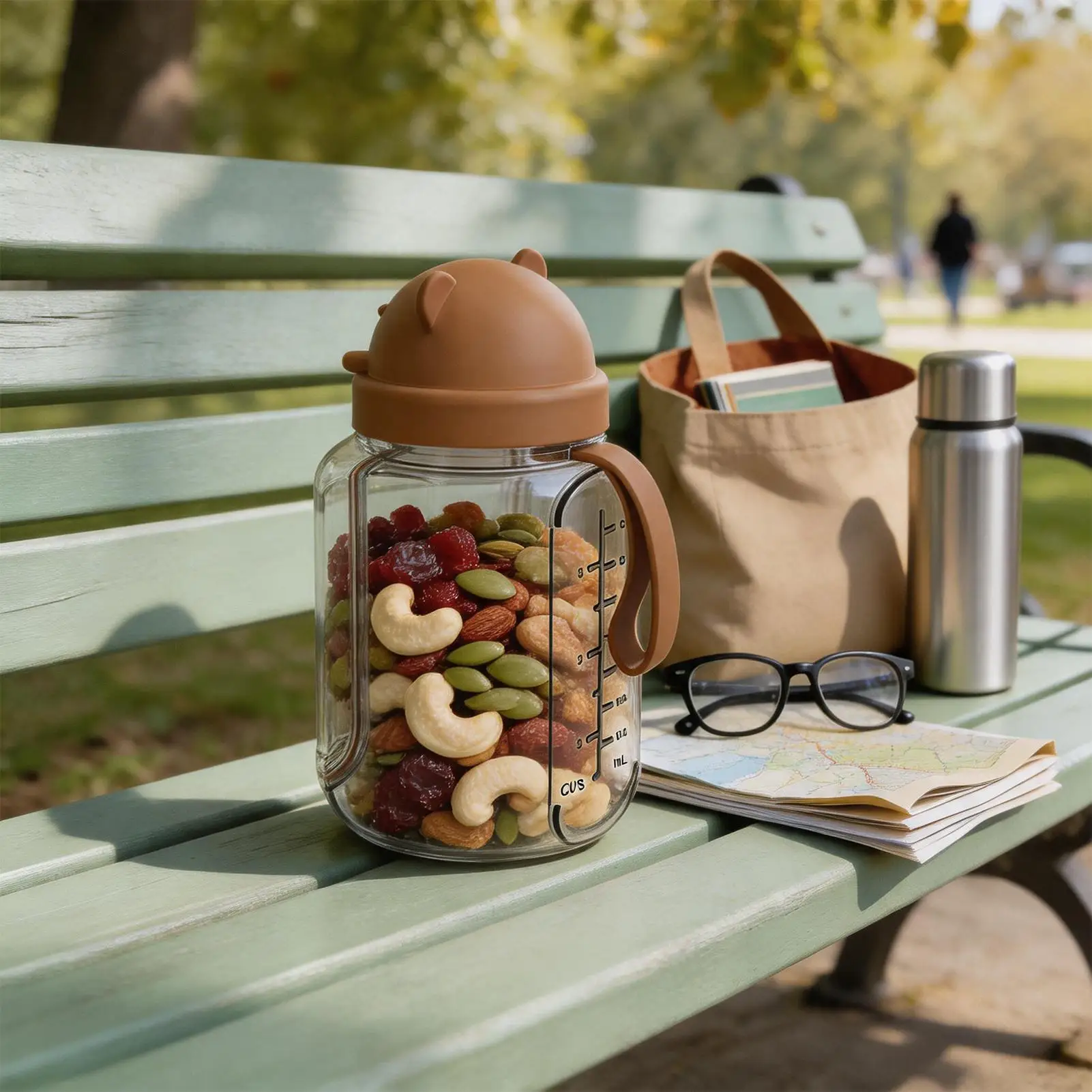 Food Storage Jars Bear Shape Cute Portable Multi-Function Bottle Overnight Oats Containers With Lids For Oats Yogurt Pudding