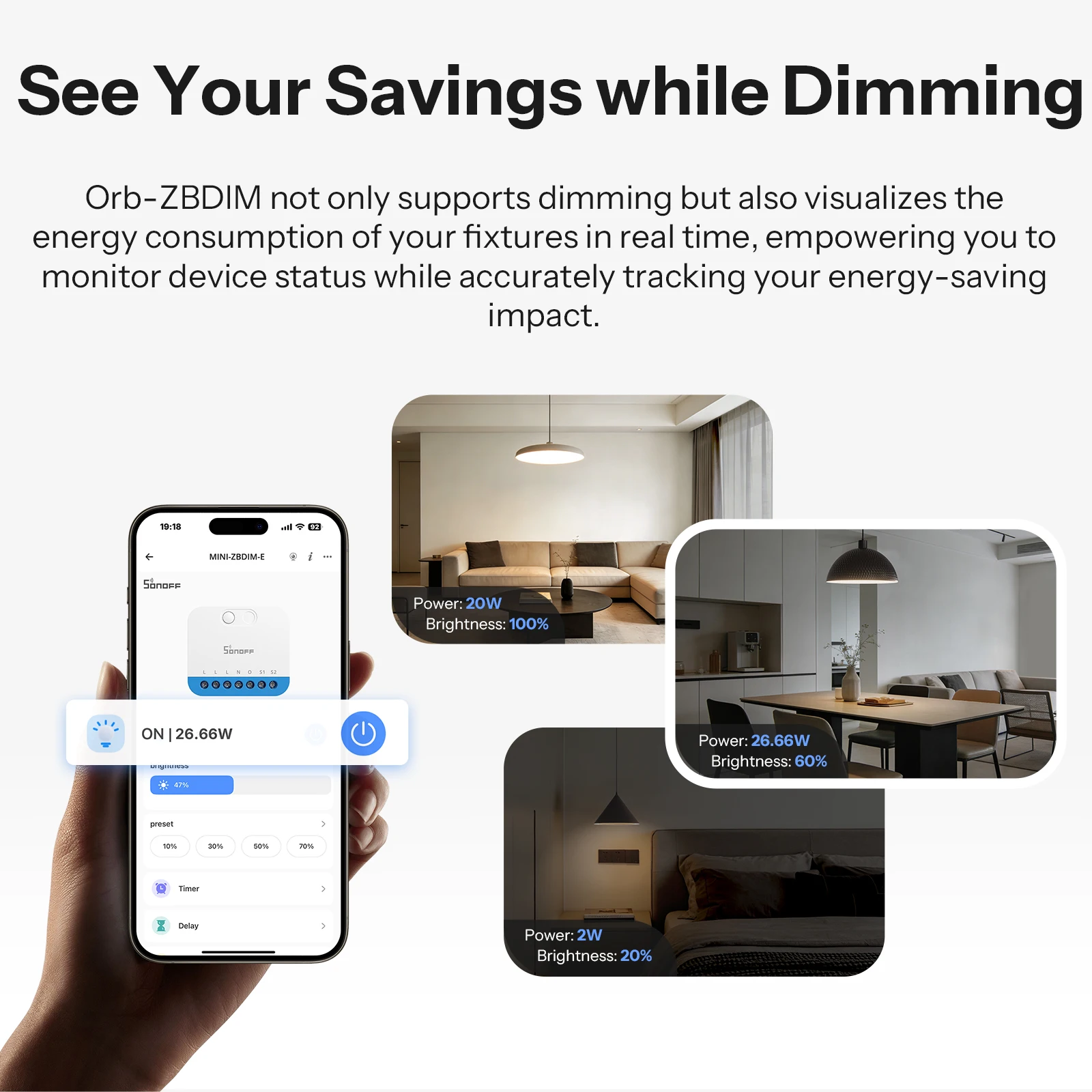 SONOFF MINI-ZBDIM-E Zigbee Dimmer Wall Switch Orb-ZBDIM Intelligent Flicker-Free Dimming Comprehensive Electrical Safety System