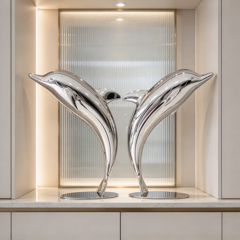 Stainless Steel Metal Indoor Dolphin Decoration Living Room/Corridor/Hotel/Shop Indoor Sculpture Dolphin Artwork Decoration
