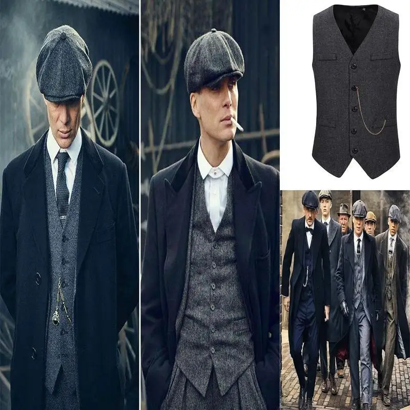 

Мужской жилет Elby Par в стиле ретро, приталенный, модный, с V-образным вырезом, на одной пуговице, для делового и повседневного городского стиля