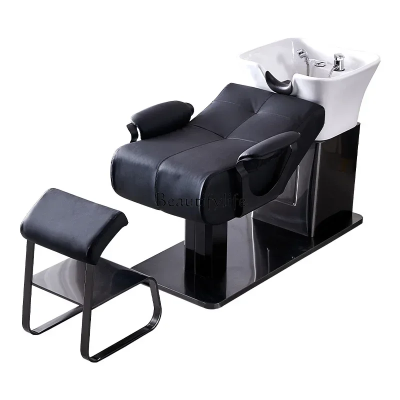02Barber shop shampoo bed ceramic deep basin semi-lying flush bed 2