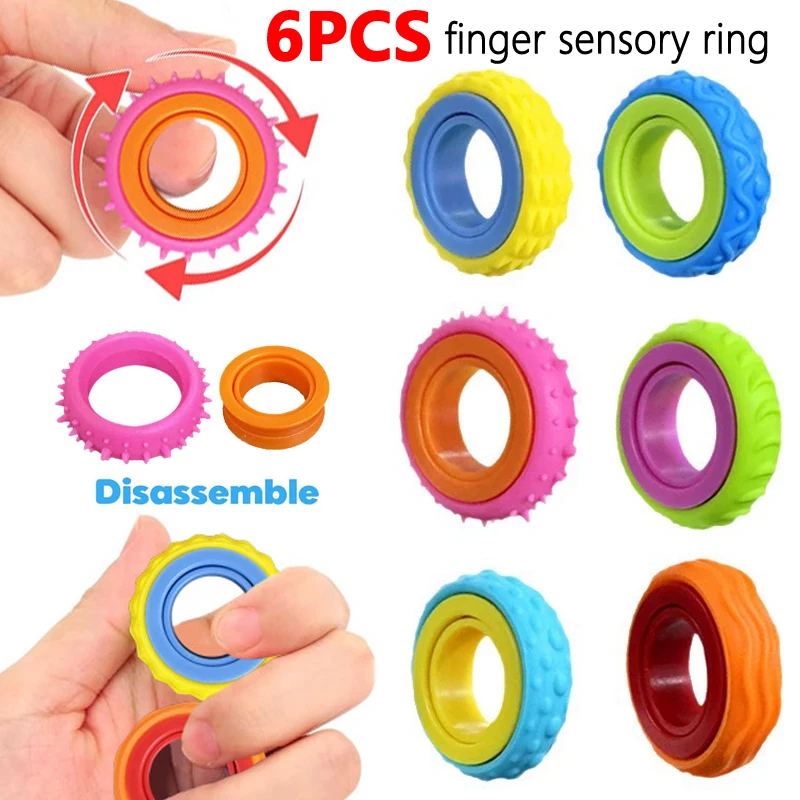 6Pcs Children's Silicone Sensory Ring Silicone Decompression Toy Sensory Ring Release Pressure For ASD/ ADHD Fidget Stress Toys