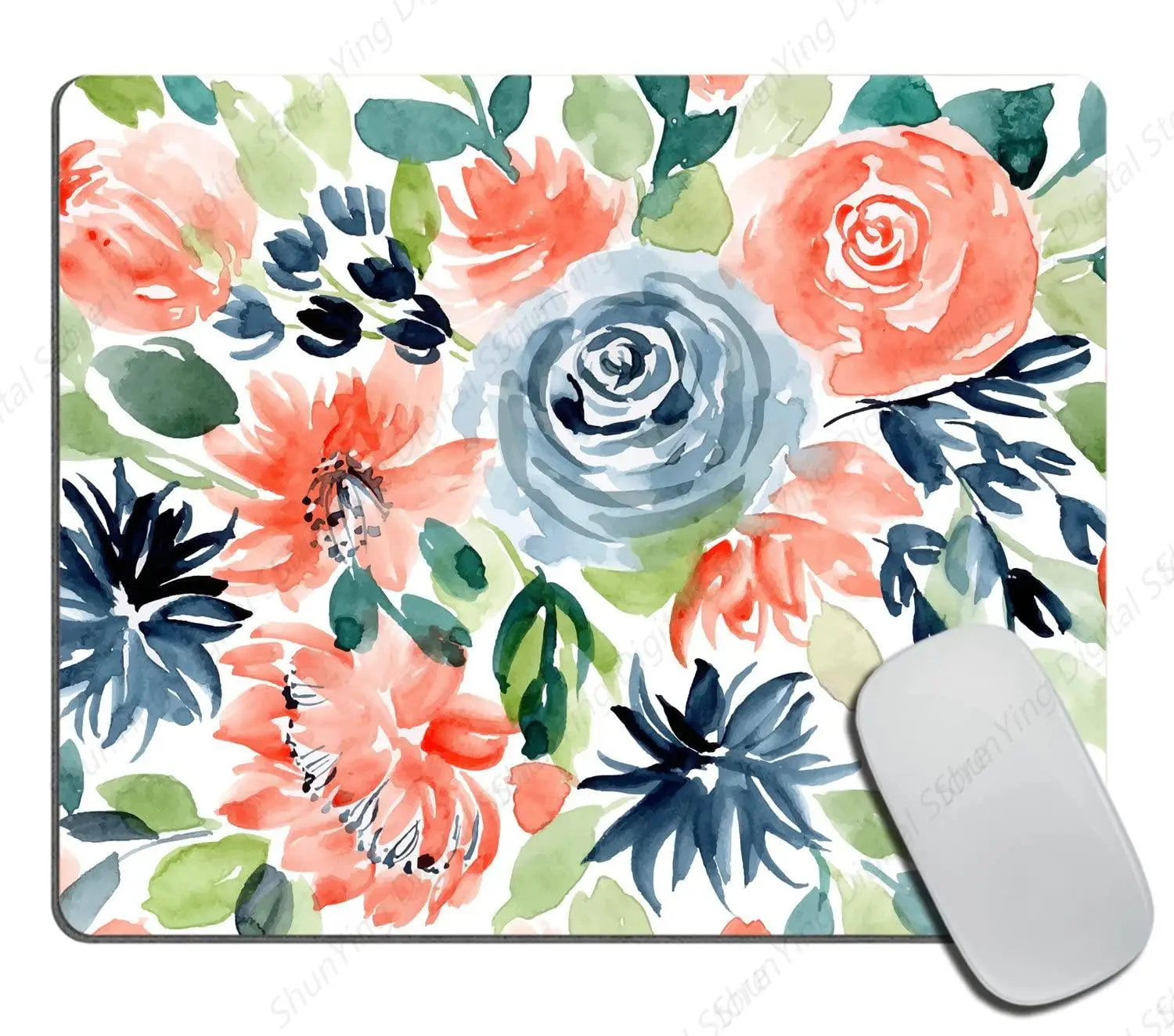 Pink And Blue Mouse Pad Design With Watercolor Flower Mouse Pad Anti Slip Rubber Gaming Mouse Pad Computer Gift 25*30cm