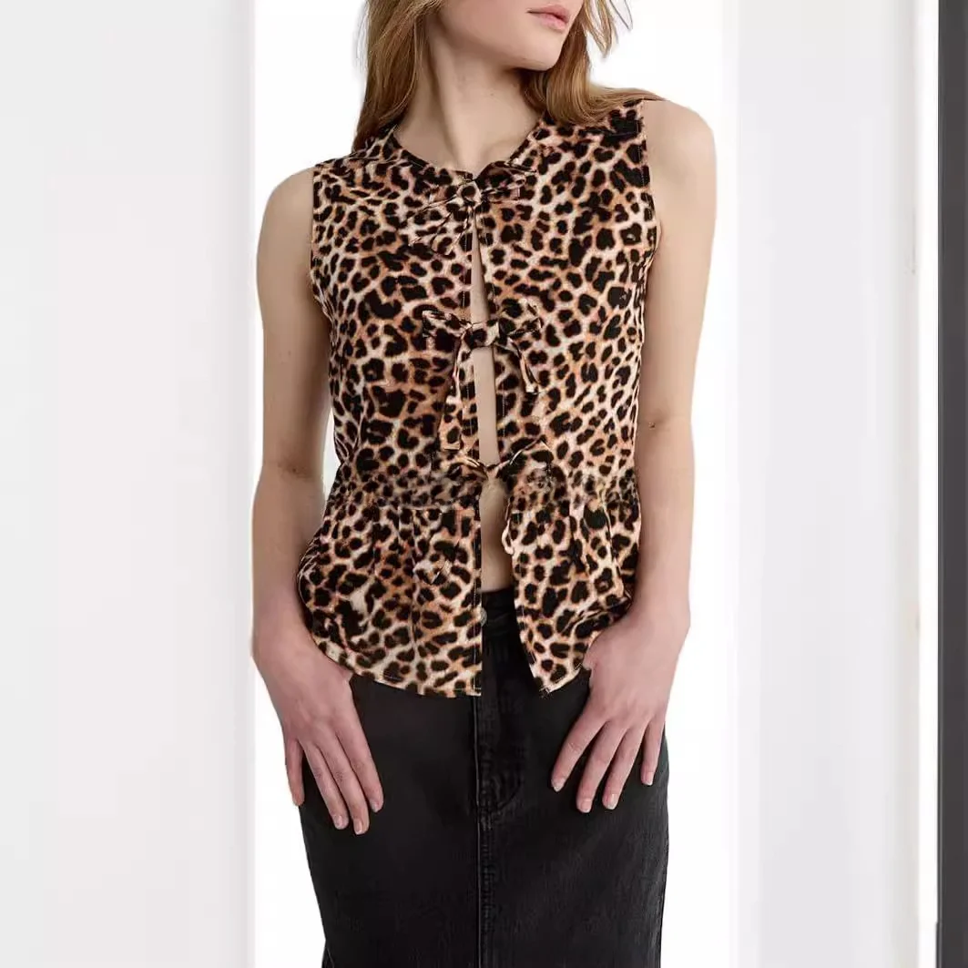 

Casual Bow Tie Vest irt Women's Top Printed Polyester Fiber Svel round Ne Other Material Loose Fit Summer 2025