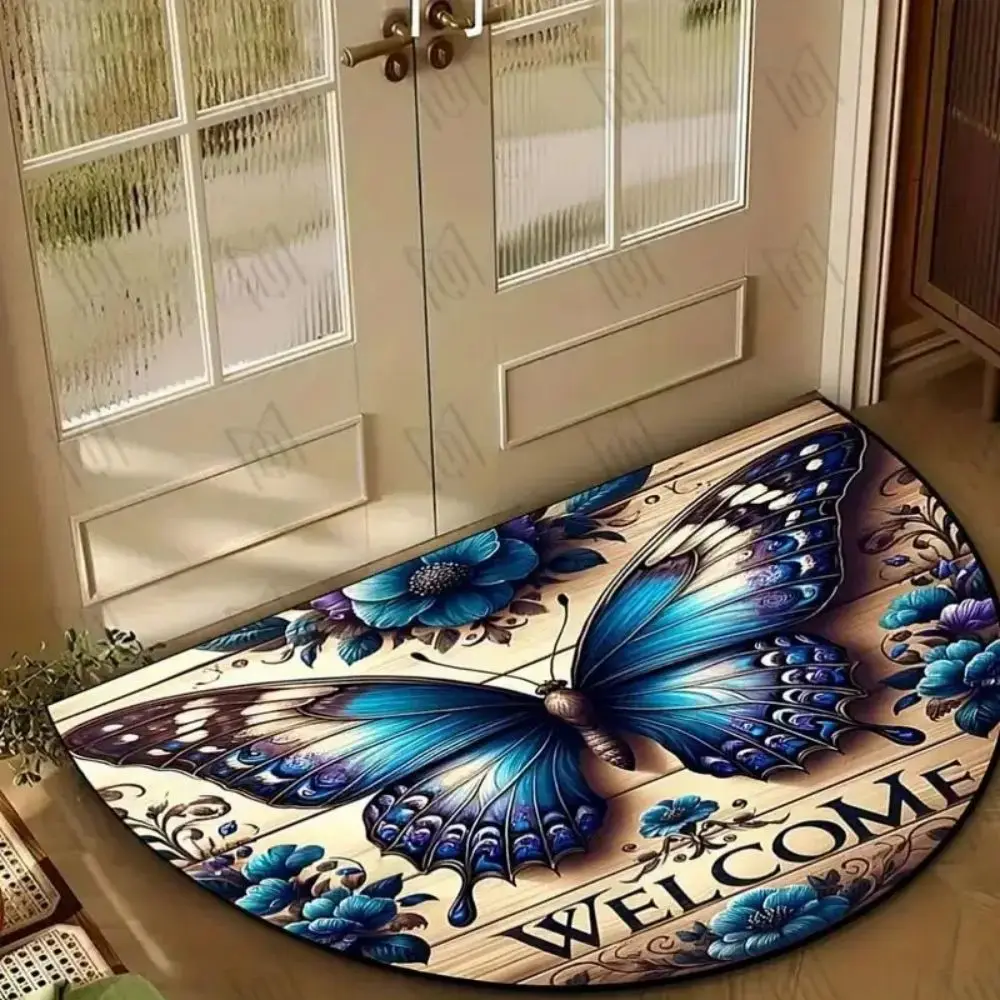 VIKAMA Antique Wood Style Semi‑Circle Entrance Mat Non‑Slip Absorbent Washable Rug For Home Bath Kitchen Entryway Decor
