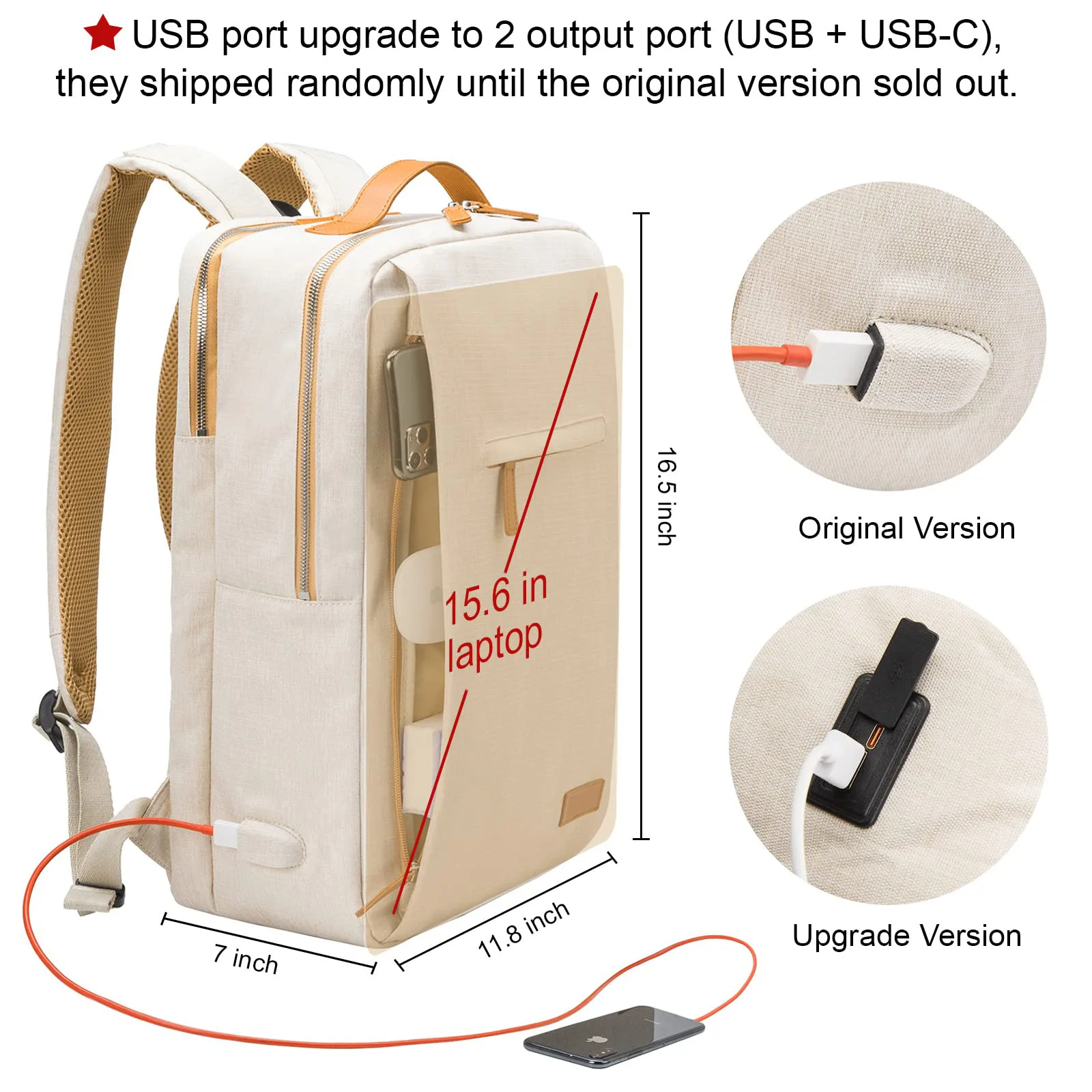 حقائب ظهر للسفر للرجال والنساء متعددة الوظائف مزودة بوصلة USB لشحن الكمبيوتر المحمول والعمل حقائب مدرسية للطلاب حقيبة ظهر للتخييم وحقيبة أمتعة