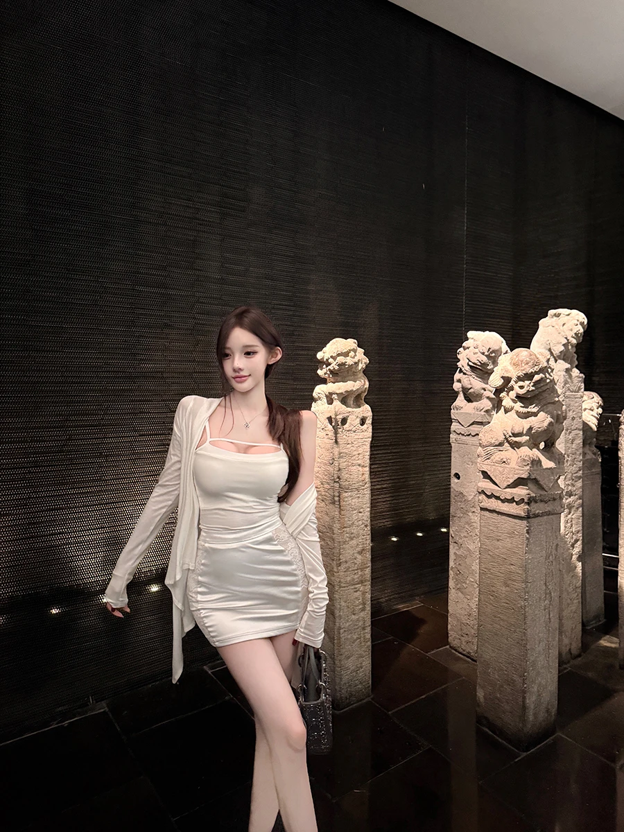 

Lu Lace-Up Knit Thin Cardigan Soft Irregular Hem Lazy Sle Women's Faion Autumn 2025 Loose Fit Soft Fabric