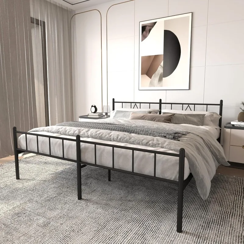 

14-дюймовый каркас кровати размера «queen-size» с металлической платформой, основание для матраса с классическим железным изголовьем/ножьем/легко собрать/под