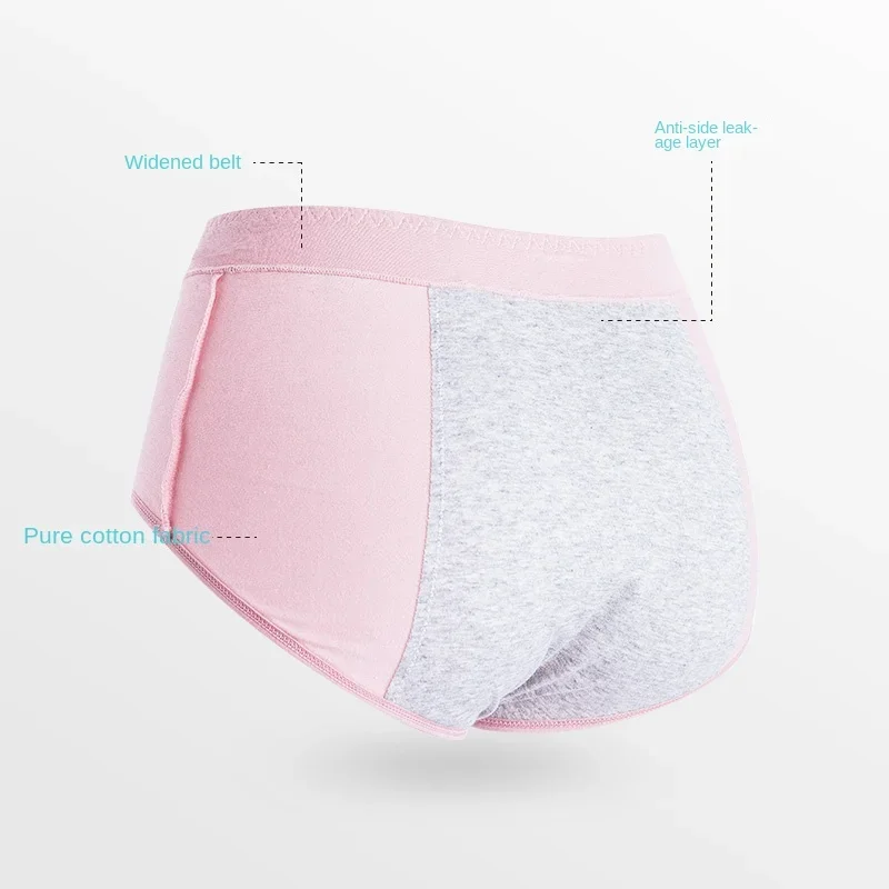 Ropa interior fisiológica de cintura alta para mujer, ropa interior de algodón de gran tamaño, Menstrual, pantalones sanitarios de seguridad a prueba de fugas