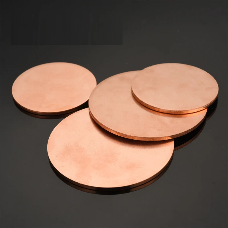 

0.3-4mm Thickness T2 Red Copper Round Plate, High Conductivity Copper Washer Solid Disc for Electronics/Industrial Use